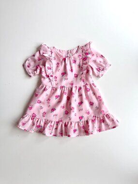 Baby Girls' JANIE AND JACK Pink Rose Floral Chiffon Ruffle Dress, Size 12-18M